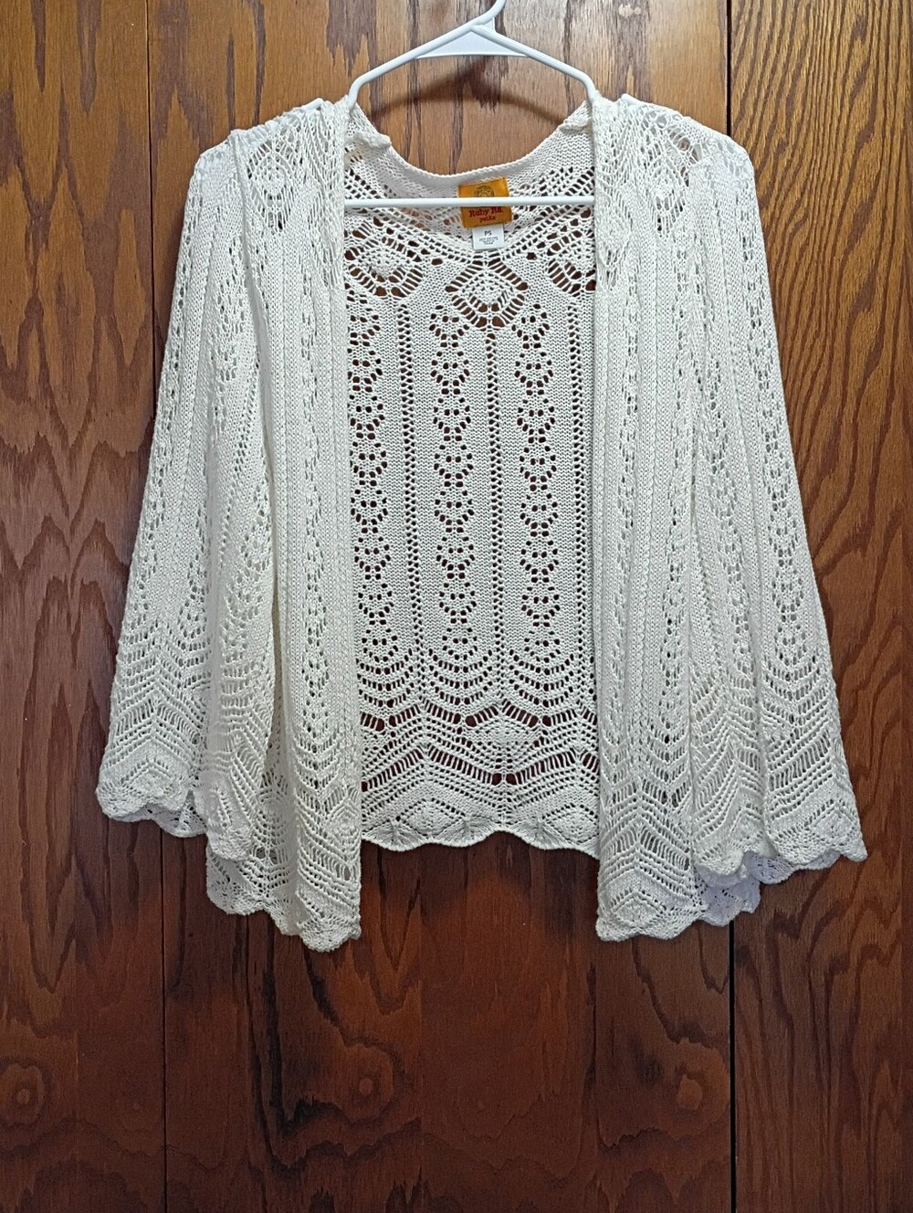 Ruby Rd Lightweight Open-Knit White Women's Cardigan Sweater